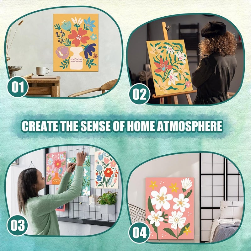 Sherr 20 Pcs Stretched Pre Drawn Canvas Afro Queen Black Art for Painting for Adults Outline Pre Drawn Stretched Cotton Canvas to Paint Party Set, 8 x 10''(Floral) - Image 5